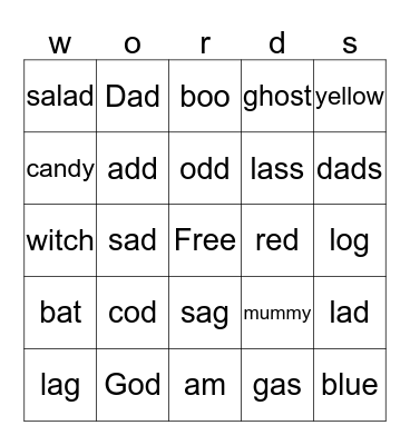 Word Bingo Card