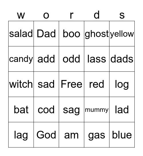 Word Bingo Card