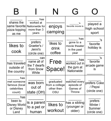 Get to know the Reporting Team BINGO Card