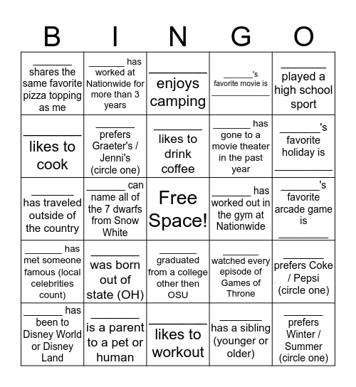 Get to know the Reporting Team BINGO Card