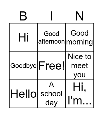 GREETINGS Bingo Card