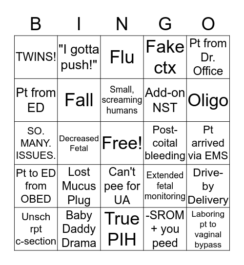 OB TRIAGE BINGO Card