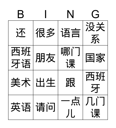 G4 Bingo Card
