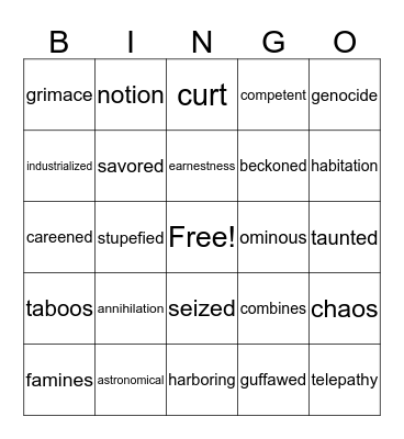 Among the Hidden Vocabulary Bingo Card