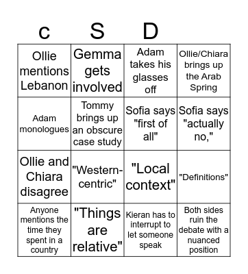 CSD Christmas Bingo Card