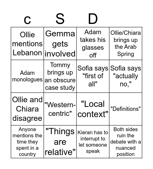 CSD Christmas Bingo Card