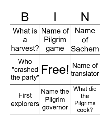 The First Thanksgiving  Bingo Card