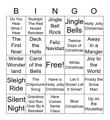 Christmas Song Bingo Card