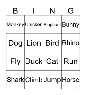 Animals Bingo Card
