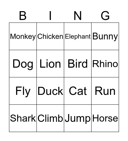 Animals Bingo Card