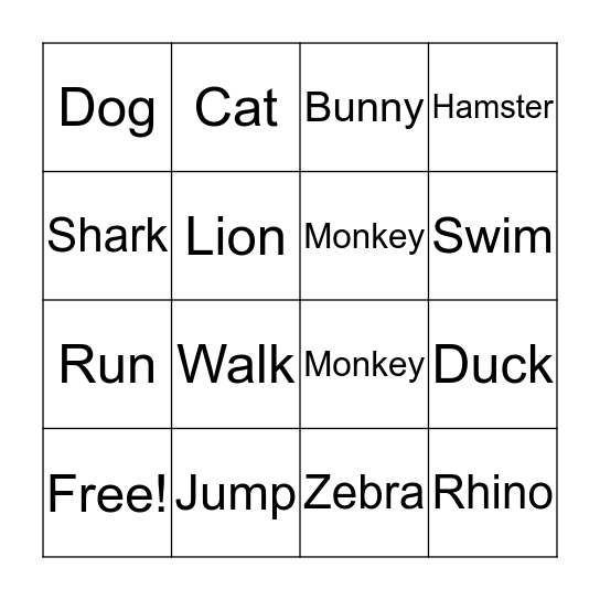 Animals Bingo Card