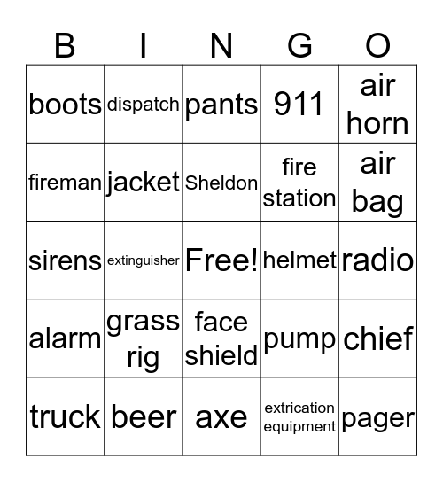 Firemen BINGO Card