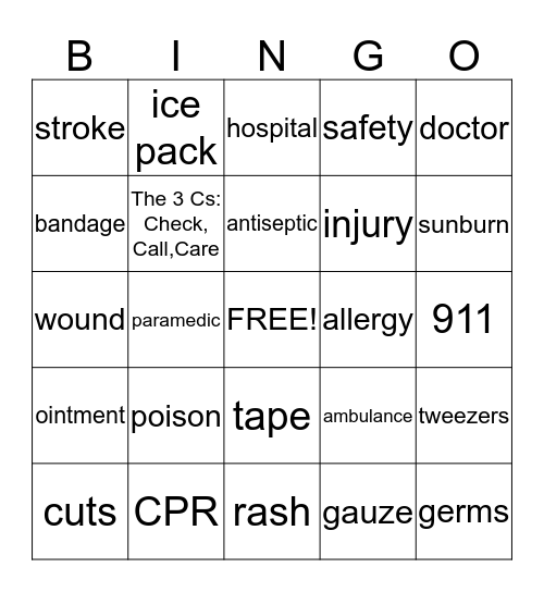 Webelos First Aid Bingo Card