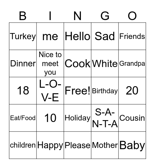 ASL Bingo Card