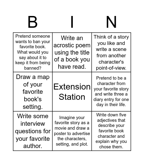 Choose one to complete Bingo Card