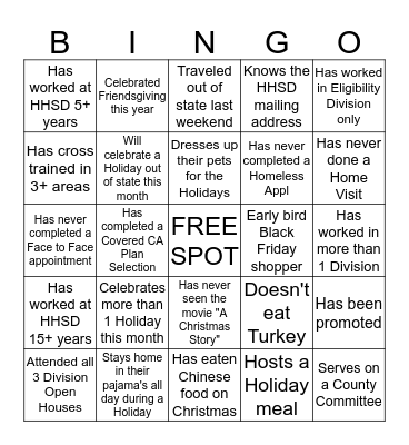 YCHHSD HOLIDAY BINGO Card