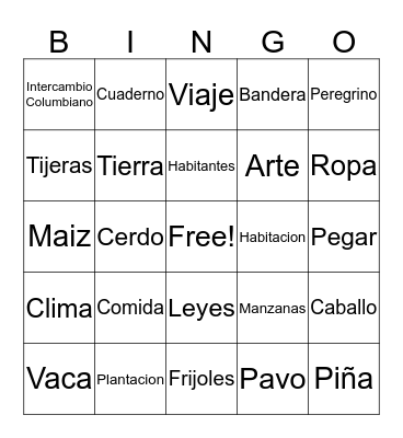 Vocabulary Bingo  Bingo Card