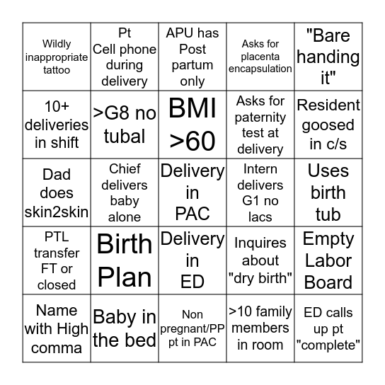 Days/Nights BINGO Card