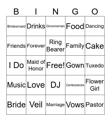 Wedding Bingo Card