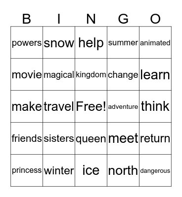 Frozen 2 Bingo Card