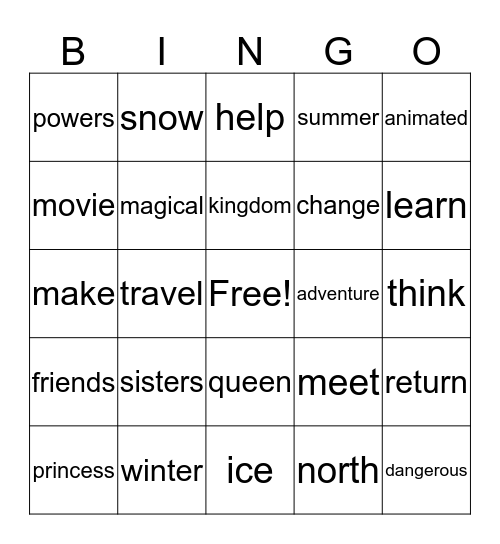 Frozen 2 Bingo Card