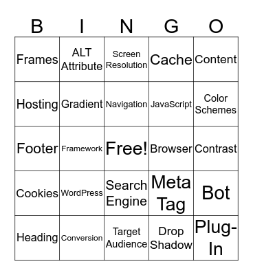 Web Design Vocab Bingo Card