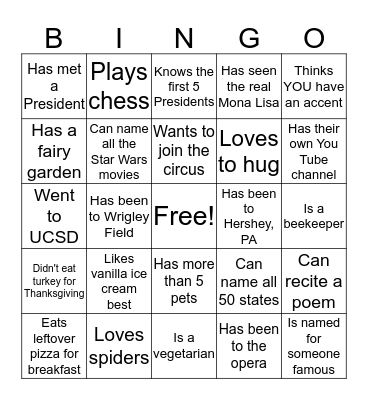 Find Someone Who... Bingo Card