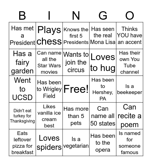 Find Someone Who... Bingo Card