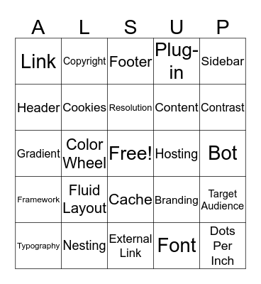 Web Design Vocab Bingo Card