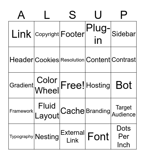 Web Design Vocab Bingo Card