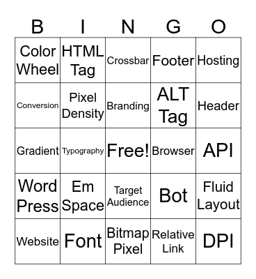 Web Design Vocab Bingo Card