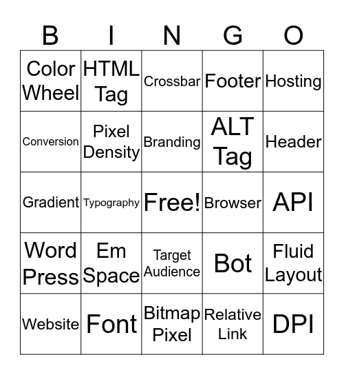 Web Design Vocab Bingo Card