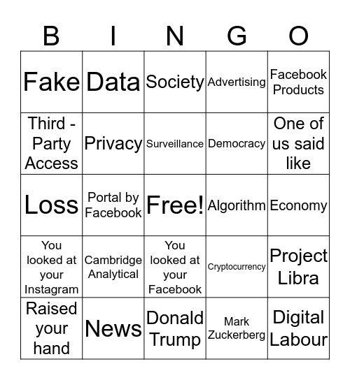 Facebook Presentation Bingo Card