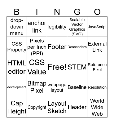 Web Design Bingo Card