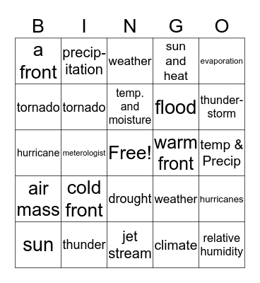 Weather and Climate Bingo Card