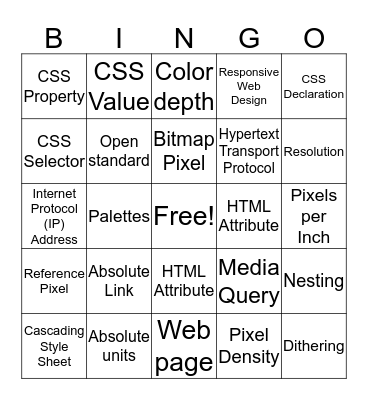 Web Design Vocabulary Bingo Card