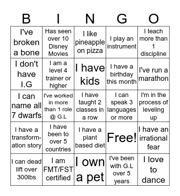 Ice Breaker Bingo Card