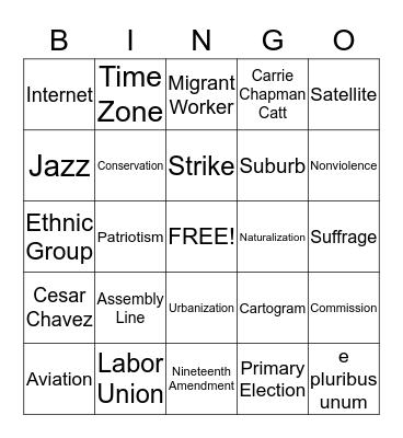 Changes in the United States Bingo Card