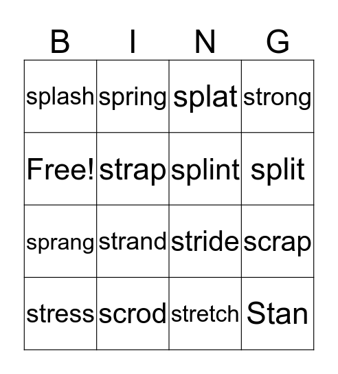 3 Letter Blends Bingo Card