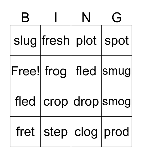 Initial Blends (e, o, u) Bingo Card