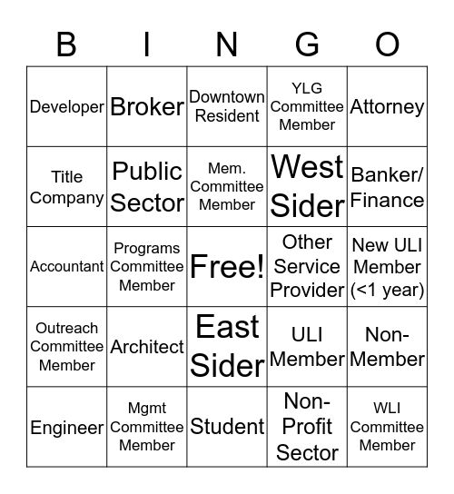 ULI Bingo Card