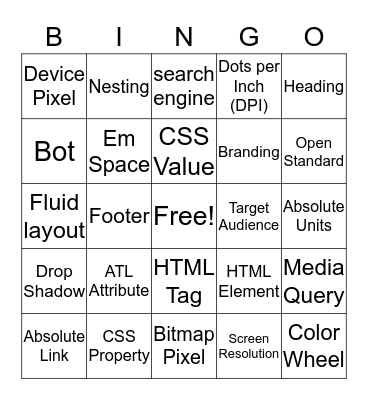 Web Design Vocab  Bingo Card