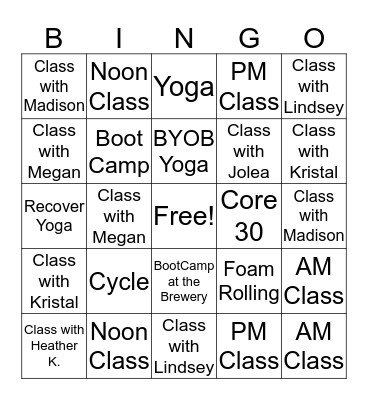 BodyLift Fitness January Bingo Card