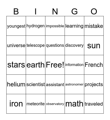 A SHINING STAR Bingo Card