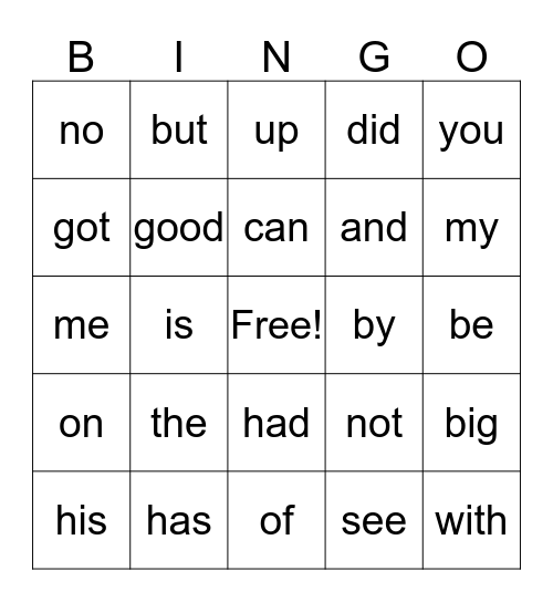 Sight Word Bingo! Bingo Card