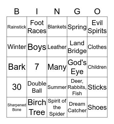 Native American Review Bingo Card
