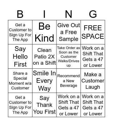Starbucsk Bingo Card