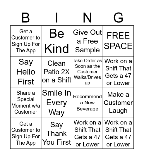 Starbucsk Bingo Card