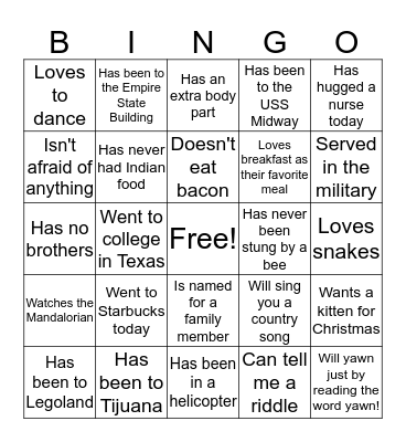 Find Someone Who... Bingo Card