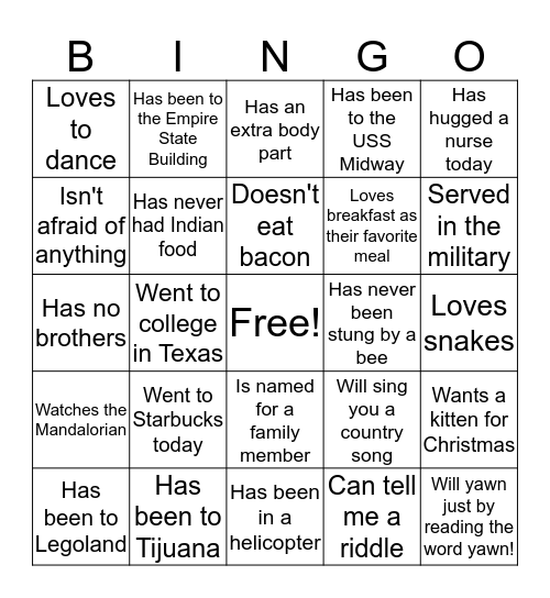 Find Someone Who... Bingo Card